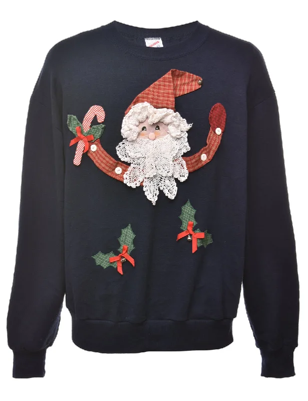 1990s Santa Claus Design Christmas Sweatshirt - L Hoodie with Patch Decorative Personalized 1990s Santa Claus Design Christmas Sweatshirt - L Hoodie with Patch Decorative Personalized