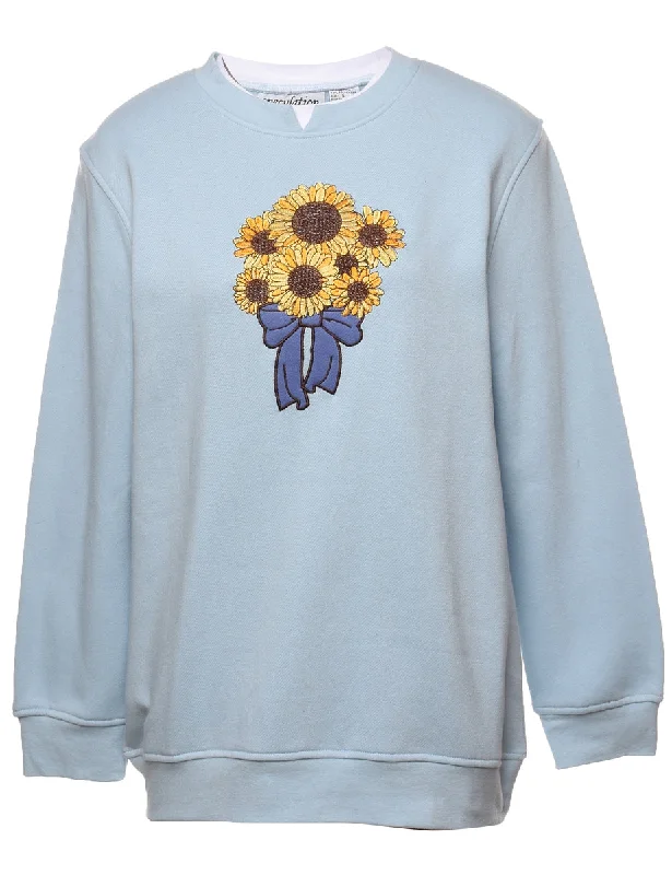 1990s Sunflower Design Sweatshirt - S Hoodie with Button Classic Timeless