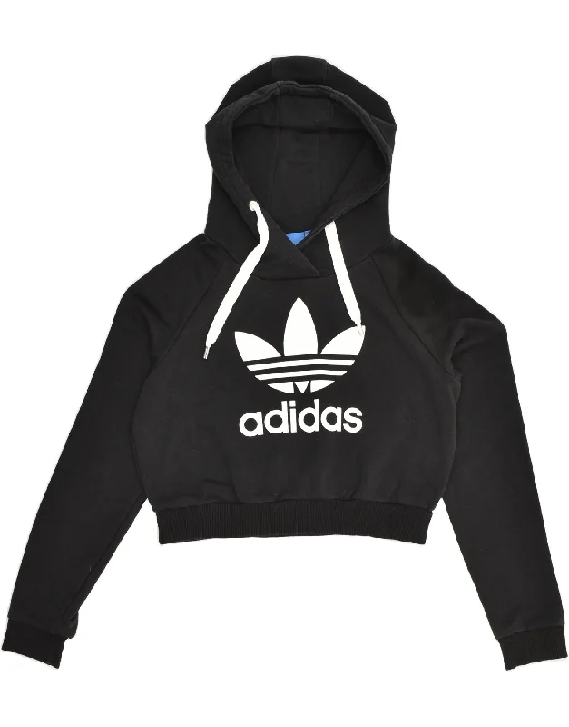 ADIDAS Womens Crop Graphic Hoodie Jumper UK 14 Medium Black Cotton Hoodie with Side Slits Relaxed Casual ADIDAS Womens Crop Graphic Hoodie Jumper UK 14 Medium Black Cotton Hoodie with Side Slits Relaxed Casual