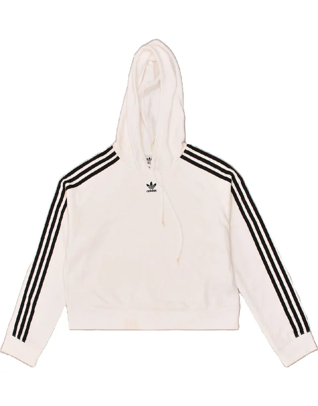 ADIDAS Womens Crop Hoodie Jumper UK 10 Small White Cotton Hoodie with Toggle Buttons Decorative Unique ADIDAS Womens Crop Hoodie Jumper UK 10 Small White Cotton Hoodie with Toggle Buttons Decorative Unique