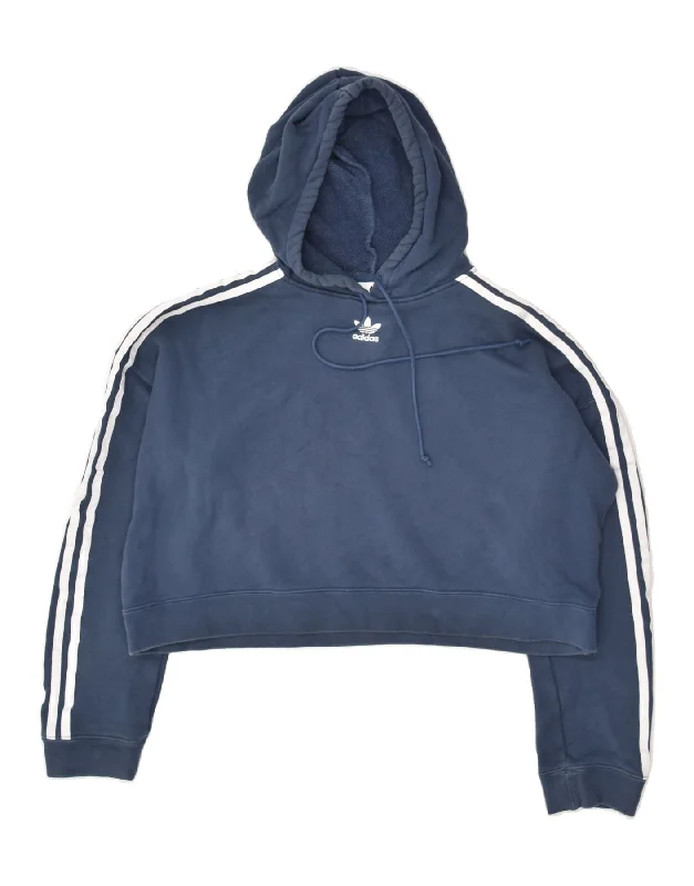 ADIDAS Womens Crop Hoodie Jumper UK 12 Medium Navy Blue Cotton Hoodie with Ribbed Cuffs Snug Fit Comfort ADIDAS Womens Crop Hoodie Jumper UK 12 Medium Navy Blue Cotton Hoodie with Ribbed Cuffs Snug Fit Comfort