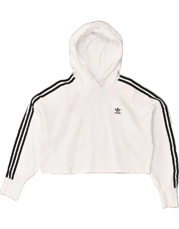 ADIDAS Womens Crop Oversized Hoodie Jumper UK 6 XS White Cotton Hoodie Crop Top Short Trendy ADIDAS Womens Crop Oversized Hoodie Jumper UK 6 XS White Cotton Hoodie Crop Top Short Trendy