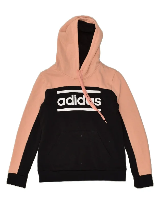 ADIDAS Womens Graphic Hoodie Jumper UK 12-14 Medium Black Colourblock Hoodie with Full-Zip Functional Layering