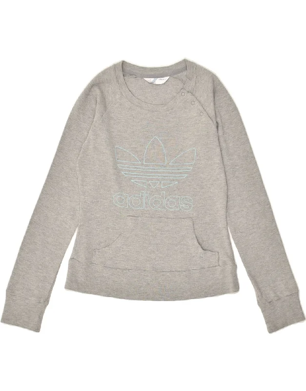 ADIDAS Womens Graphic Sweatshirt Jumper IT 44 Medium Grey Cotton Hoodie with Crew Neck Simple Timeless ADIDAS Womens Graphic Sweatshirt Jumper IT 44 Medium Grey Cotton Hoodie with Crew Neck Simple Timeless