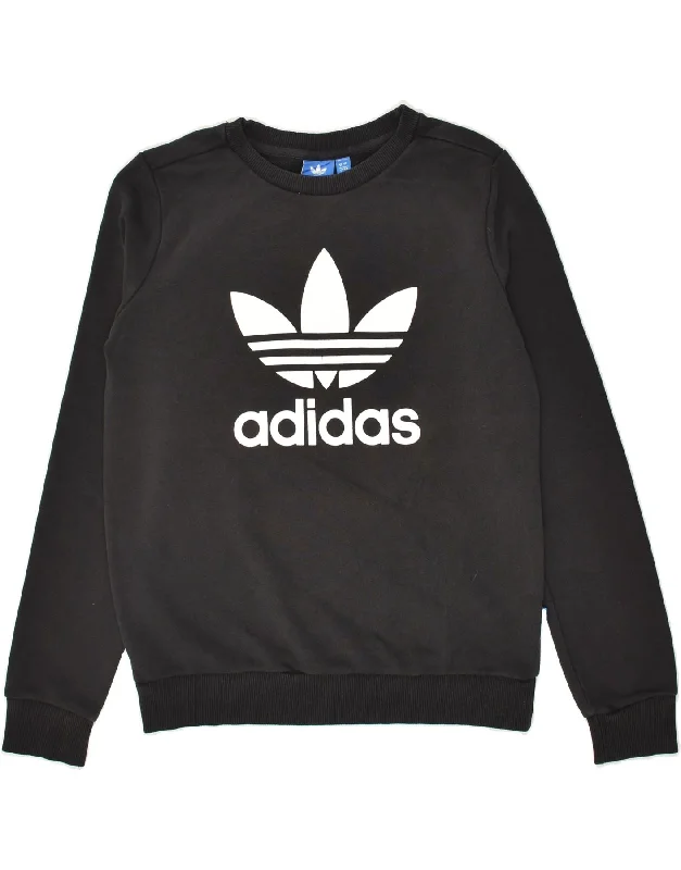 ADIDAS Womens Graphic Sweatshirt Jumper UK 8 Small Black Cotton Hoodie with Monochrome Minimalist Simple ADIDAS Womens Graphic Sweatshirt Jumper UK 8 Small Black Cotton Hoodie with Monochrome Minimalist Simple