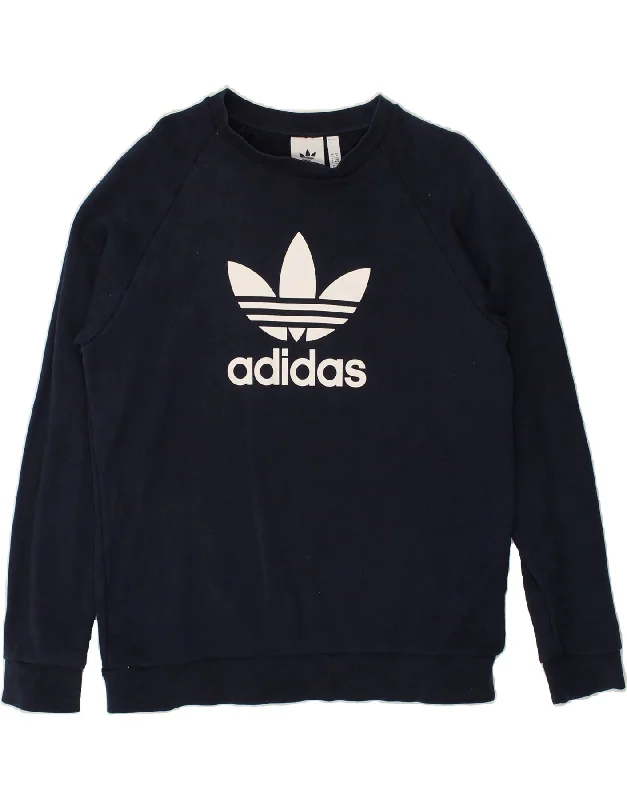 ADIDAS Womens Graphic Sweatshirt Jumper UK14 Medium Navy Blue Cotton Hoodie with Zipper Versatile Modern ADIDAS Womens Graphic Sweatshirt Jumper UK14 Medium Navy Blue Cotton Hoodie with Zipper Versatile Modern
