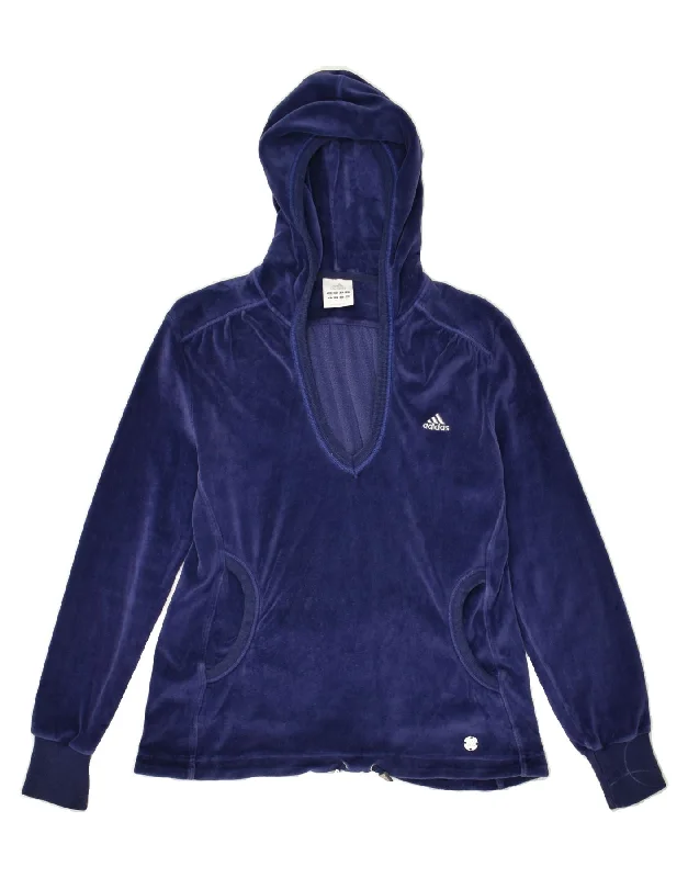 ADIDAS Womens Hoodie Jumper EU 38 Medium Blue Cotton Hoodie with Half-Zip Sporty Casual ADIDAS Womens Hoodie Jumper EU 38 Medium Blue Cotton Hoodie with Half-Zip Sporty Casual
