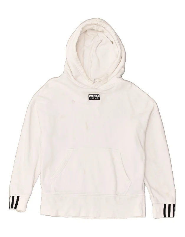 ADIDAS Womens Hoodie Jumper UK 6 XS White Cotton Hoodie with Reflective Safety Nightwear ADIDAS Womens Hoodie Jumper UK 6 XS White Cotton Hoodie with Reflective Safety Nightwear