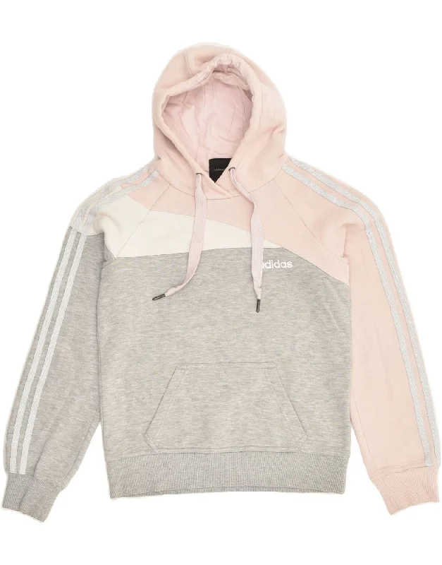 ADIDAS Womens Hoodie Jumper UK 8 Small Grey Colourblock Cotton Hoodie with Toggle Buttons Decorative Unique ADIDAS Womens Hoodie Jumper UK 8 Small Grey Colourblock Cotton Hoodie with Toggle Buttons Decorative Unique