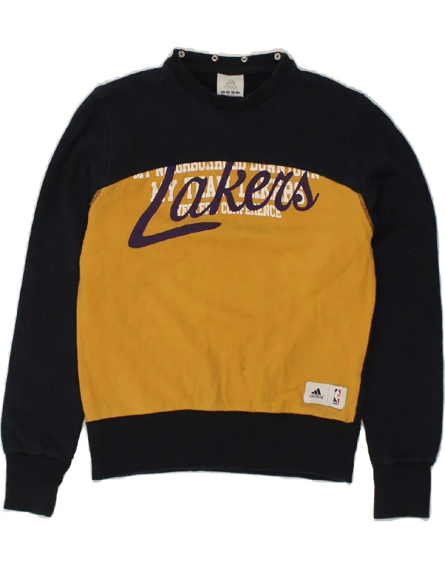 ADIDAS Womens Lakers Graphic Sweatshirt Jumper UK 6 XS Navy Blue Hoodie with Rolled Sleeves Casual Relaxed ADIDAS Womens Lakers Graphic Sweatshirt Jumper UK 6 XS Navy Blue Hoodie with Rolled Sleeves Casual Relaxed