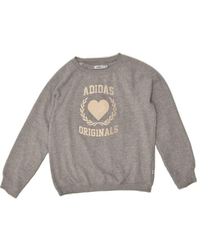 ADIDAS Womens Loose Fit Graphic Sweatshirt Jumper EU 40 Medium Grey Cotton Hoodie with Magnetic Closure Innovative Modern