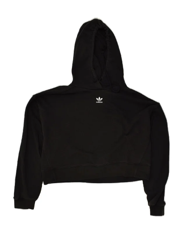 ADIDAS Womens Oversized Crop Hoodie Jumper UK 10 Small Black Cotton Hoodie with Exposed Zipper Edgy Industrial ADIDAS Womens Oversized Crop Hoodie Jumper UK 10 Small Black Cotton Hoodie with Exposed Zipper Edgy Industrial