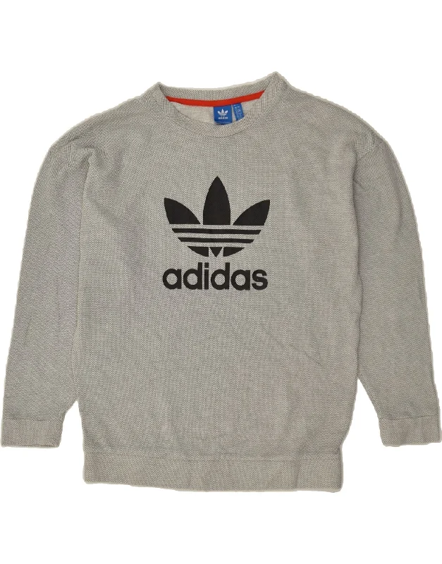 ADIDAS Womens Oversized Graphic Sweatshirt Jumper UK 12 Medium Grey Cotton Hoodie with Rhinestones Sparkly Elegant ADIDAS Womens Oversized Graphic Sweatshirt Jumper UK 12 Medium Grey Cotton Hoodie with Rhinestones Sparkly Elegant
