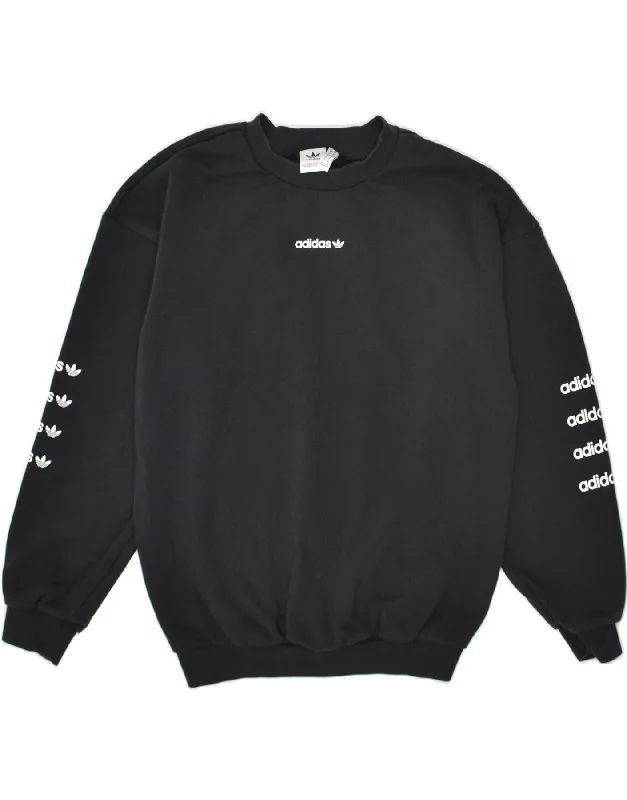 ADIDAS Womens Oversized Graphic Sweatshirt Jumper UK 6 XS Black Cotton Hoodie with Ribbed Neckline Snug Warm ADIDAS Womens Oversized Graphic Sweatshirt Jumper UK 6 XS Black Cotton Hoodie with Ribbed Neckline Snug Warm
