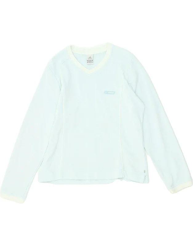 ADIDAS Womens Sweatshirt Jumper UK 16 Large   Blue Cotton Hoodie with Hem Applique Textured Unique