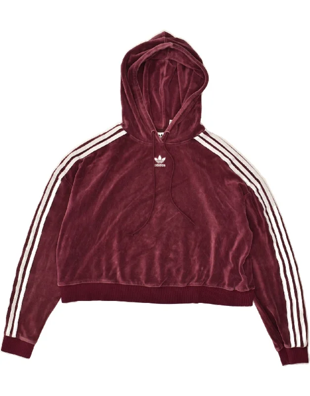 ADIDAS Womens Velour Hoodie Jumper UK 12 Medium Maroon Cotton Hoodie with Drop Shoulder Relaxed Streetwear ADIDAS Womens Velour Hoodie Jumper UK 12 Medium Maroon Cotton Hoodie with Drop Shoulder Relaxed Streetwear