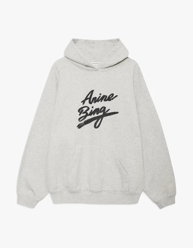 Harvey Sweatshirt Signature - Heather Grey Hoodie with Hem Applique Textured Unique