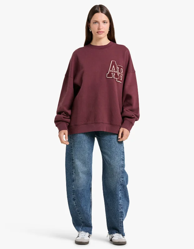 Miles Oversized Sweatshirt Letterman - Dark Burgundy Hoodie with Hem Lace Feminine Delicate Miles Oversized Sweatshirt Letterman - Dark Burgundy Hoodie with Hem Lace Feminine Delicate