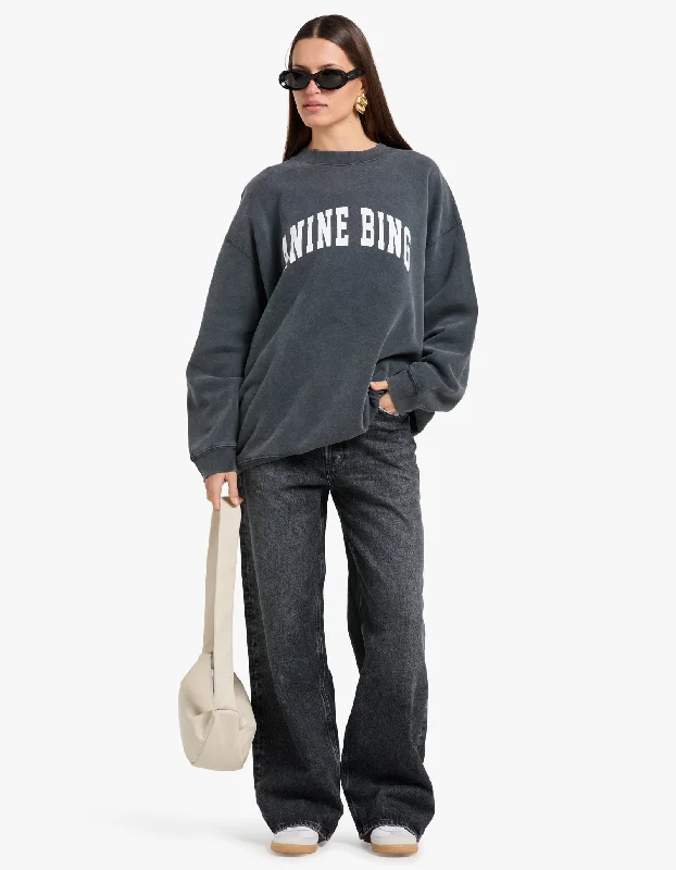 Tyler Sweatshirt - Washed Black Hoodie with Button Placket Classic Preppy