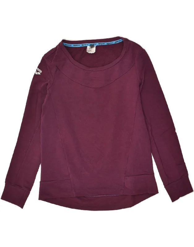 ARENA Womens Sweatshirt Jumper UK 6 XS Burgundy Cotton Hoodie with Distressed Vintage Worn ARENA Womens Sweatshirt Jumper UK 6 XS Burgundy Cotton Hoodie with Distressed Vintage Worn