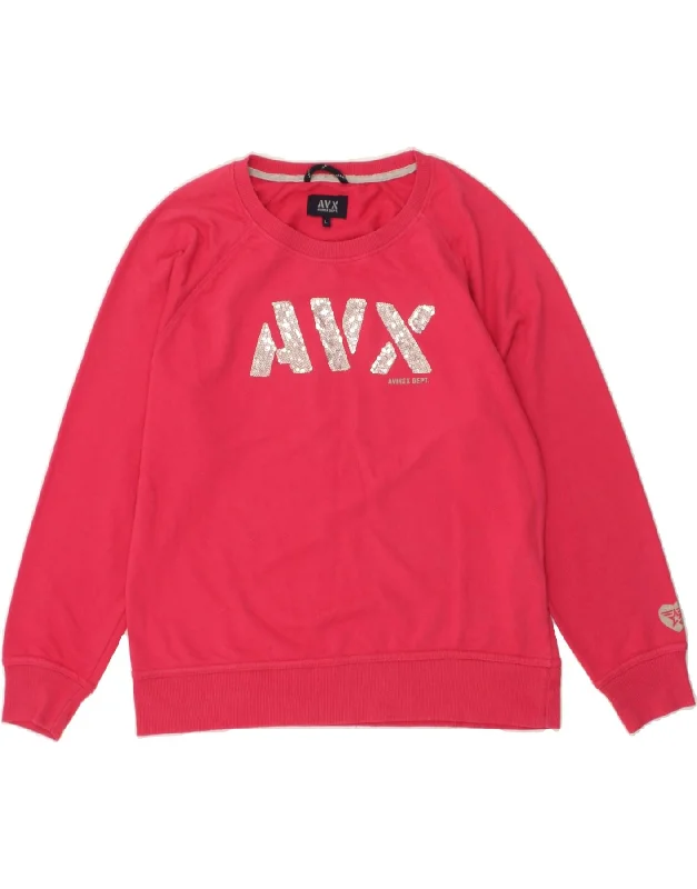AVIREX Womens Graphic Sweatshirt Jumper UK 16 Large Pink Cotton Hoodie with Camouflage Military Edgy AVIREX Womens Graphic Sweatshirt Jumper UK 16 Large Pink Cotton Hoodie with Camouflage Military Edgy