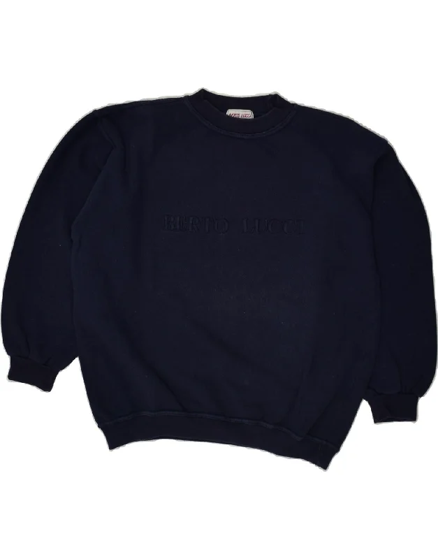 BERTO LUCCI Womens Graphic Sweatshirt Jumper EU 34/36 XS Navy Blue Cotton Hoodie with Ribbed Neckline Snug Warm BERTO LUCCI Womens Graphic Sweatshirt Jumper EU 34/36 XS Navy Blue Cotton Hoodie with Ribbed Neckline Snug Warm