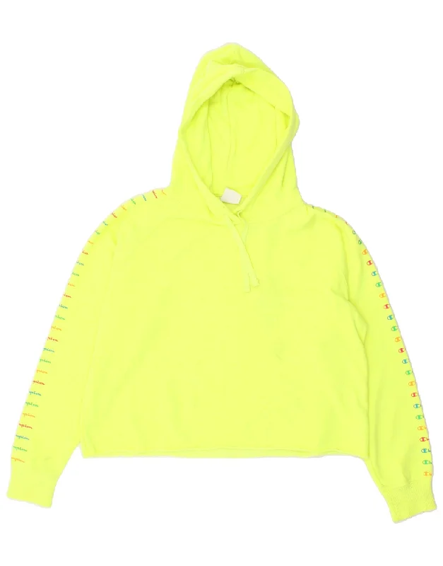 CHAMPION Womens Graphic Crop Hoodie Jumper UK 14 Large Green Hoodie with Patch Decorative Personalized CHAMPION Womens Graphic Crop Hoodie Jumper UK 14 Large Green Hoodie with Patch Decorative Personalized