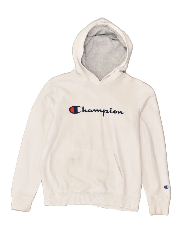 CHAMPION Womens Graphic Hoodie Jumper Large White Cotton Hoodie with Pastel Soft Subtle CHAMPION Womens Graphic Hoodie Jumper Large White Cotton Hoodie with Pastel Soft Subtle