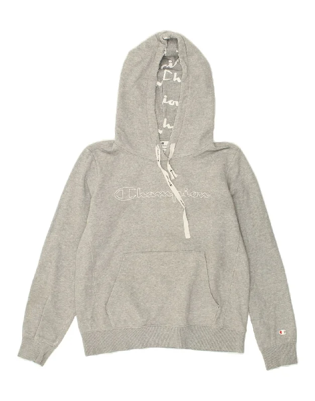 CHAMPION Womens Graphic Hoodie Jumper Medium Grey Cotton Hoodie with Cuffed Sleeves Snug Secure CHAMPION Womens Graphic Hoodie Jumper Medium Grey Cotton Hoodie with Cuffed Sleeves Snug Secure