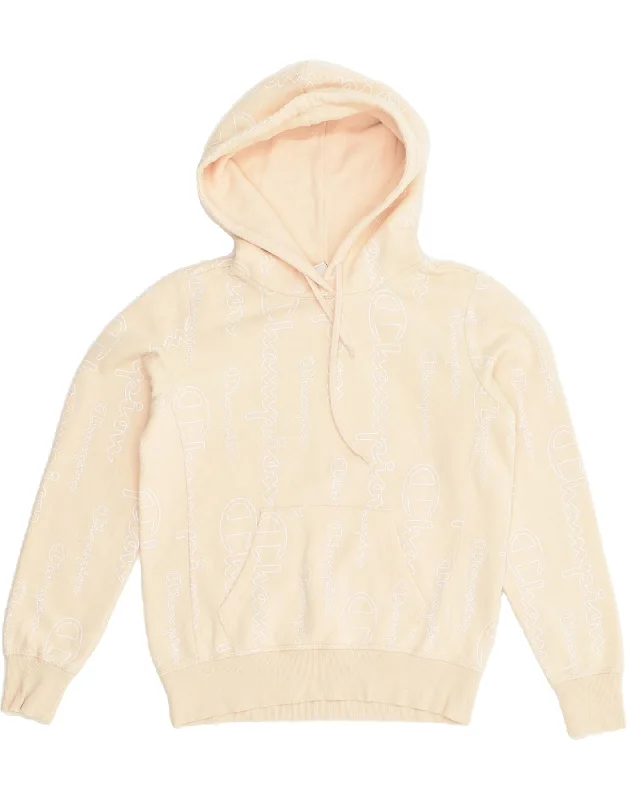 CHAMPION Womens Graphic Hoodie Jumper UK 10 Small Beige Cotton Hoodie Sweatshirt Pullover CHAMPION Womens Graphic Hoodie Jumper UK 10 Small Beige Cotton Hoodie Sweatshirt Pullover