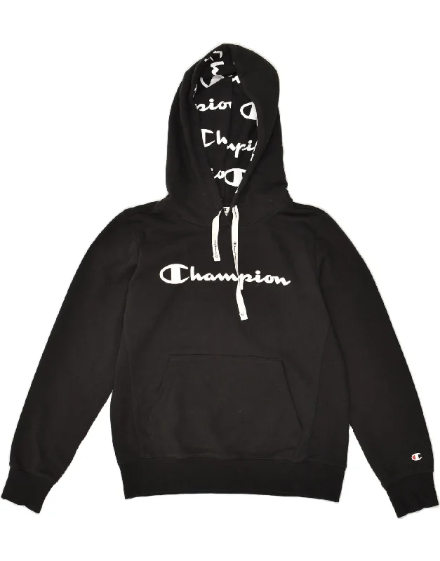 CHAMPION Womens Graphic Hoodie Jumper UK 10 Small Black Hoodie with Color Block Contrast Stylish CHAMPION Womens Graphic Hoodie Jumper UK 10 Small Black Hoodie with Color Block Contrast Stylish