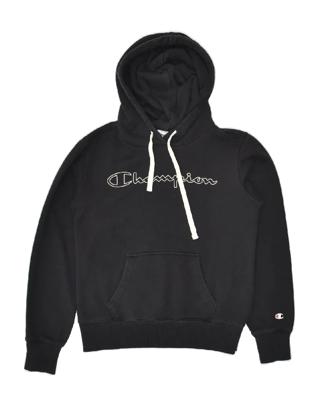 CHAMPION Womens Graphic Hoodie Jumper UK 10 Small Black Cotton Hoodie with Magnetic Closure Innovative Modern CHAMPION Womens Graphic Hoodie Jumper UK 10 Small Black Cotton Hoodie with Magnetic Closure Innovative Modern