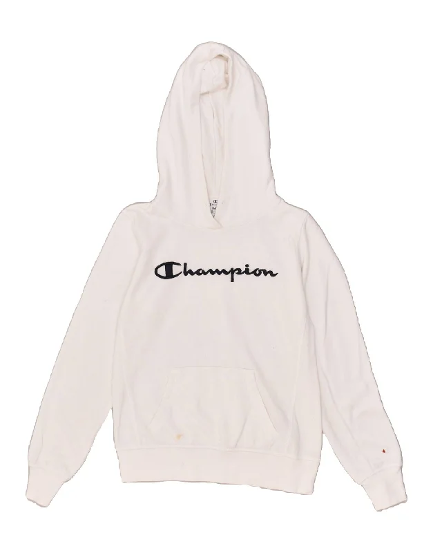 CHAMPION Womens Graphic Hoodie Jumper UK 10 Small White Cotton Hoodie with Drawcord Adjustable Secure CHAMPION Womens Graphic Hoodie Jumper UK 10 Small White Cotton Hoodie with Drawcord Adjustable Secure