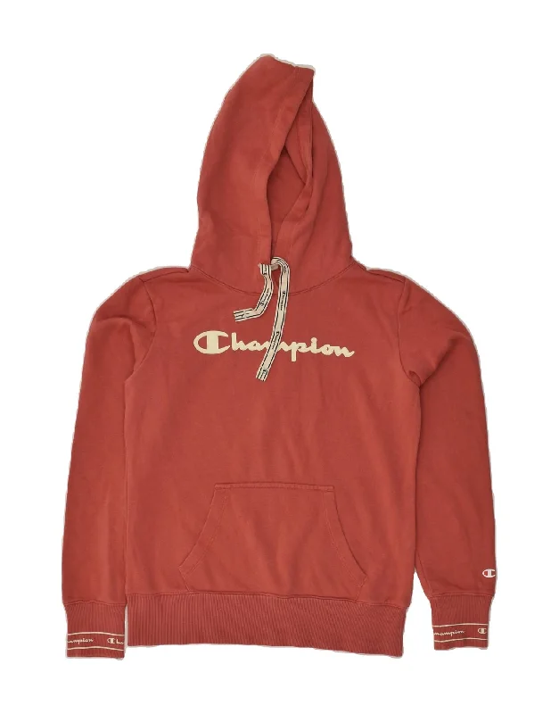 CHAMPION Womens Graphic Hoodie Jumper UK 14 Medium Beige Cotton Hoodie with Contrast Stitching Detailed Premium CHAMPION Womens Graphic Hoodie Jumper UK 14 Medium Beige Cotton Hoodie with Contrast Stitching Detailed Premium