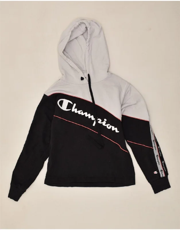 CHAMPION Womens Graphic Hoodie Jumper UK 14 Medium Black Colourblock Hoodie with Camouflage Military Edgy CHAMPION Womens Graphic Hoodie Jumper UK 14 Medium Black Colourblock Hoodie with Camouflage Military Edgy