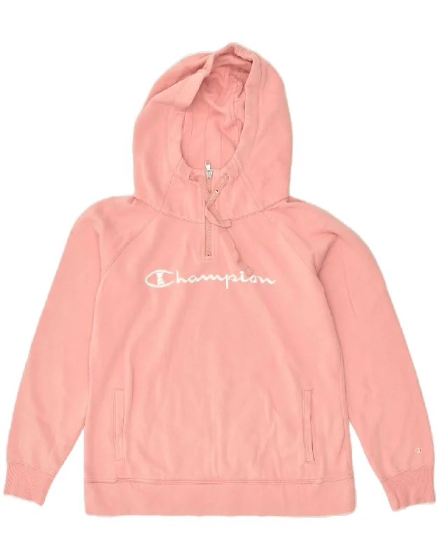 CHAMPION Womens Graphic Hoodie Jumper UK 14 Medium Pink Hoodie with Hood Adjustable Protection CHAMPION Womens Graphic Hoodie Jumper UK 14 Medium Pink Hoodie with Hood Adjustable Protection