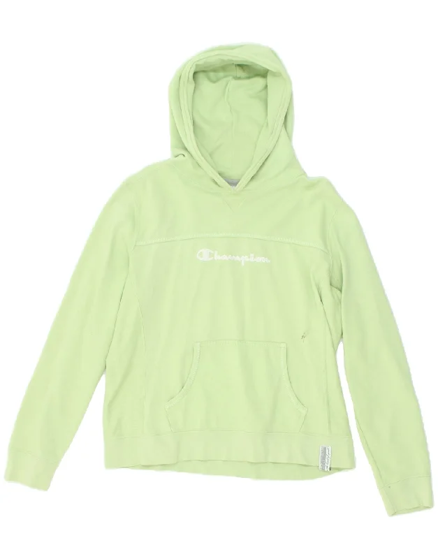 CHAMPION Womens Graphic Hoodie Jumper XL Green Cotton Hoodie with V-Neck Classic Versatile