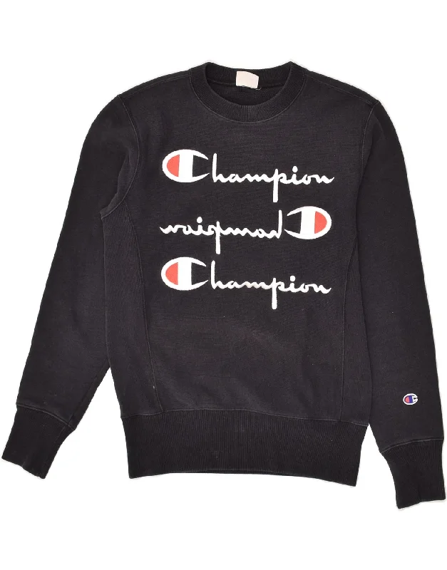 CHAMPION Womens Graphic Sweatshirt Jumper Small Navy Blue Hoodie with Lace Feminine Delicate CHAMPION Womens Graphic Sweatshirt Jumper Small Navy Blue Hoodie with Lace Feminine Delicate