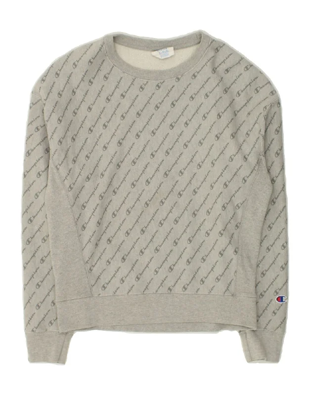 CHAMPION Womens Graphic Sweatshirt Jumper UK 12 Medium Grey Geometric Hoodie with Turtle Neck Cozy Winter CHAMPION Womens Graphic Sweatshirt Jumper UK 12 Medium Grey Geometric Hoodie with Turtle Neck Cozy Winter