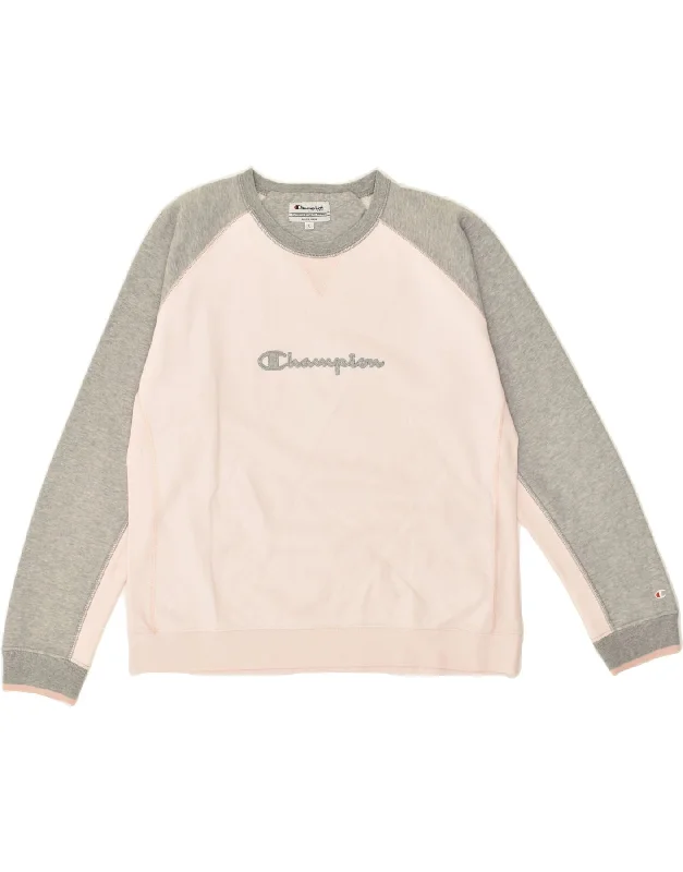 CHAMPION Womens Graphic Sweatshirt Jumper UK 16 Large Grey Colourblock Hoodie with Pocket Utility Practical CHAMPION Womens Graphic Sweatshirt Jumper UK 16 Large Grey Colourblock Hoodie with Pocket Utility Practical