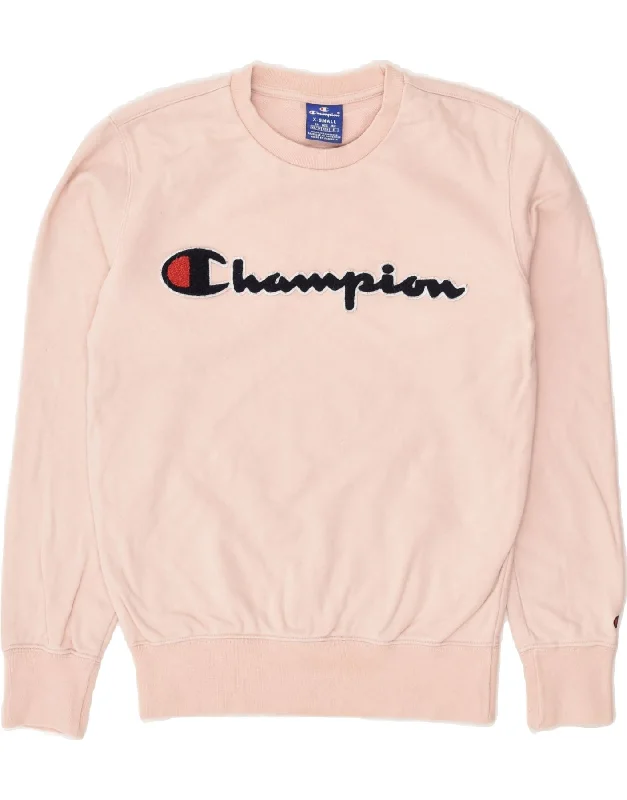CHAMPION Womens Graphic Sweatshirt Jumper UK 6 XS Pink Cotton Hoodie with Cropped Fit Short Trendy CHAMPION Womens Graphic Sweatshirt Jumper UK 6 XS Pink Cotton Hoodie with Cropped Fit Short Trendy