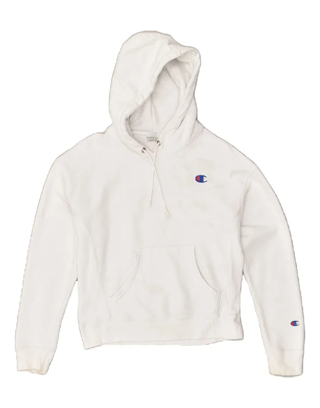 CHAMPION Womens Hoodie Jumper UK 10 Small White Cotton Hoodie with Ribbed Neckline Snug Warm CHAMPION Womens Hoodie Jumper UK 10 Small White Cotton Hoodie with Ribbed Neckline Snug Warm