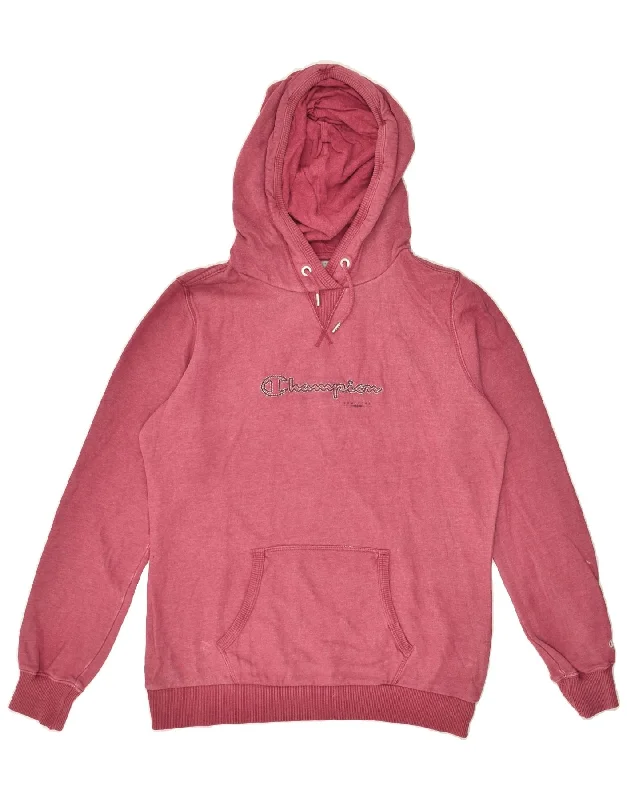 CHAMPION Womens Hoodie Jumper UK 14 Large Pink Cotton Hoodie with Half-Zip Sporty Casual CHAMPION Womens Hoodie Jumper UK 14 Large Pink Cotton Hoodie with Half-Zip Sporty Casual