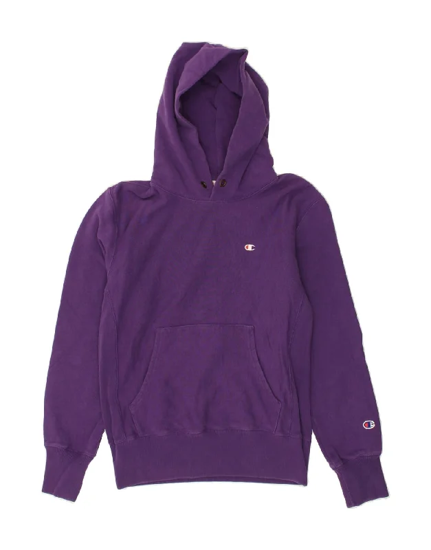 CHAMPION Womens Hoodie Jumper UK 16 Large Purple Cotton Hoodie with Side Slits Relaxed Casual CHAMPION Womens Hoodie Jumper UK 16 Large Purple Cotton Hoodie with Side Slits Relaxed Casual