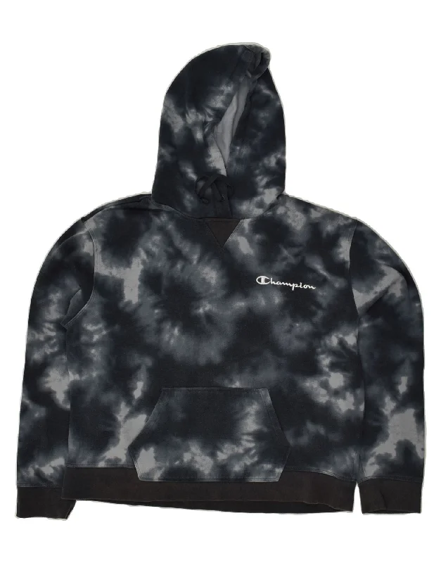 CHAMPION Womens Hoodie Jumper UK 20 2XL Navy Blue Tie Dye Cotton Hoodie with Back Slit Movement Comfort CHAMPION Womens Hoodie Jumper UK 20 2XL Navy Blue Tie Dye Cotton Hoodie with Back Slit Movement Comfort