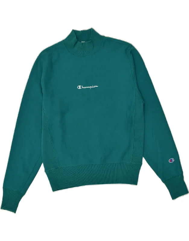 CHAMPION Womens Turtle Neck Sweatshirt Jumper UK 10 Small Green Cotton Hoodie with Typography Text Message CHAMPION Womens Turtle Neck Sweatshirt Jumper UK 10 Small Green Cotton Hoodie with Typography Text Message