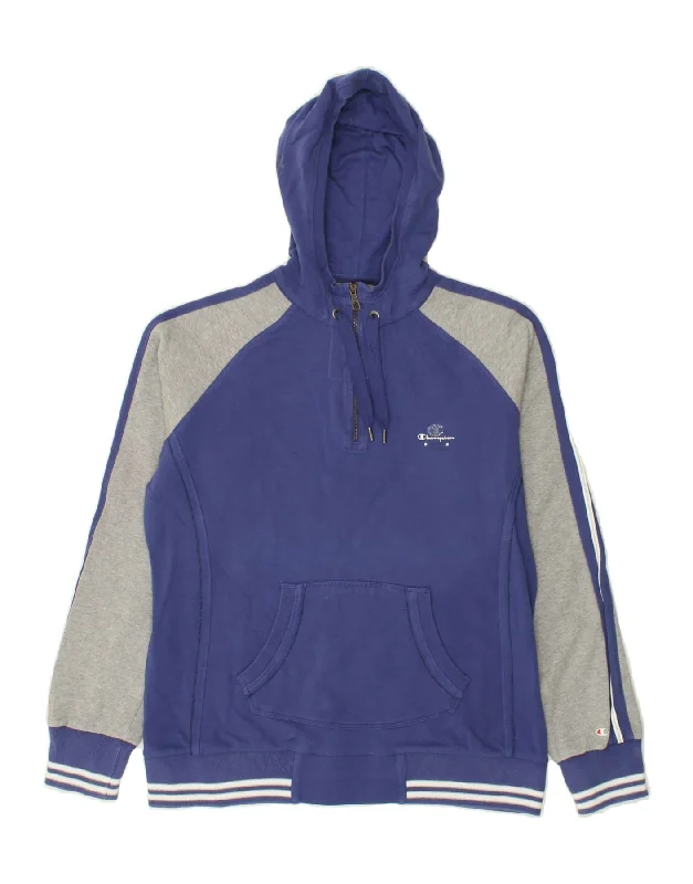 CHAMPION Womens Zip Neck Hoodie Jumper UK 18 XL Blue Colourblock Hoodie with Bell Sleeves Flared Feminine