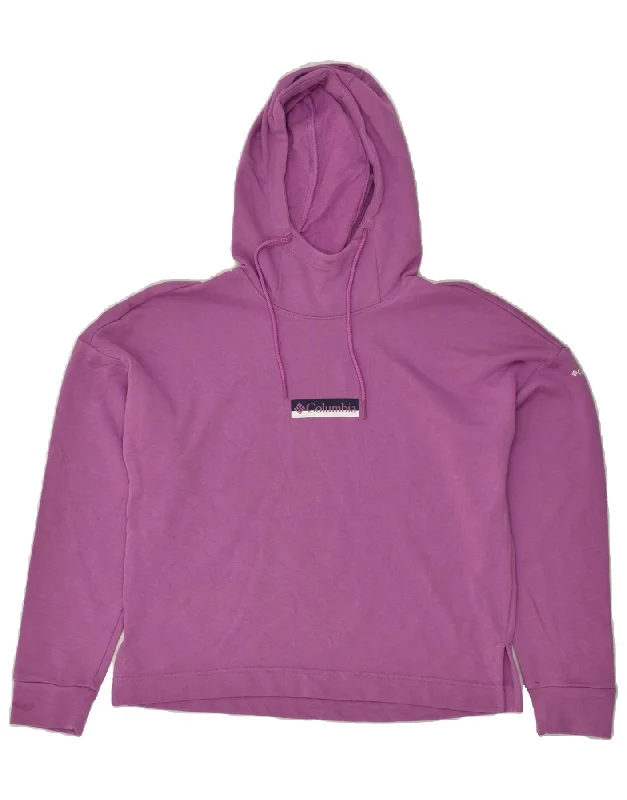 COLUMBIA Womens Graphic Hoodie Jumper UK 4 XS Purple Cotton Hoodie with High-Low Hem Asymmetrical Trendy COLUMBIA Womens Graphic Hoodie Jumper UK 4 XS Purple Cotton Hoodie with High-Low Hem Asymmetrical Trendy