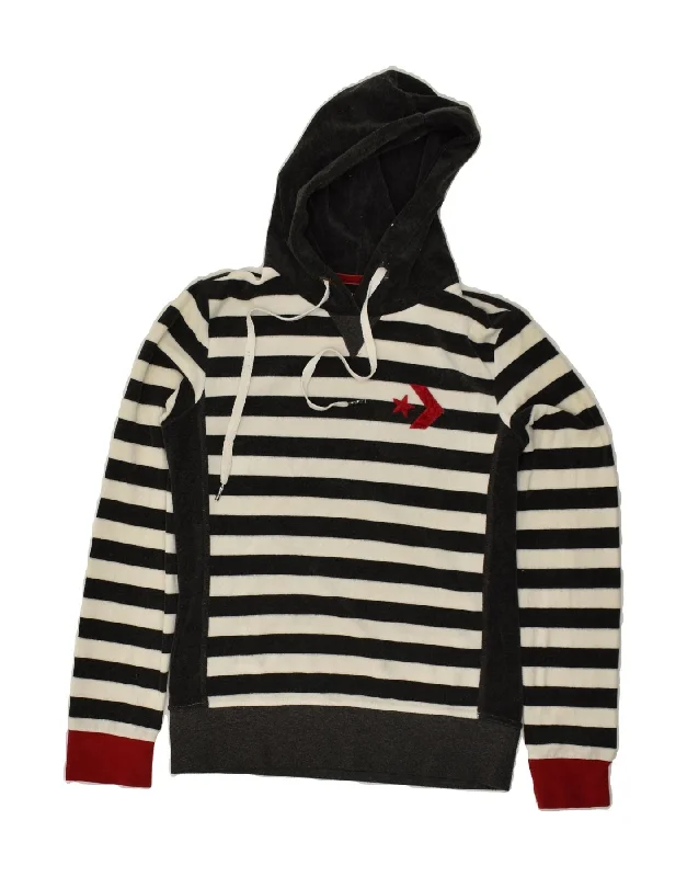 CONVERSE Womens Hoodie Jumper UK 12 Medium Black Striped Cotton Hoodie with Relaxed Fit Easy Casual CONVERSE Womens Hoodie Jumper UK 12 Medium Black Striped Cotton Hoodie with Relaxed Fit Easy Casual