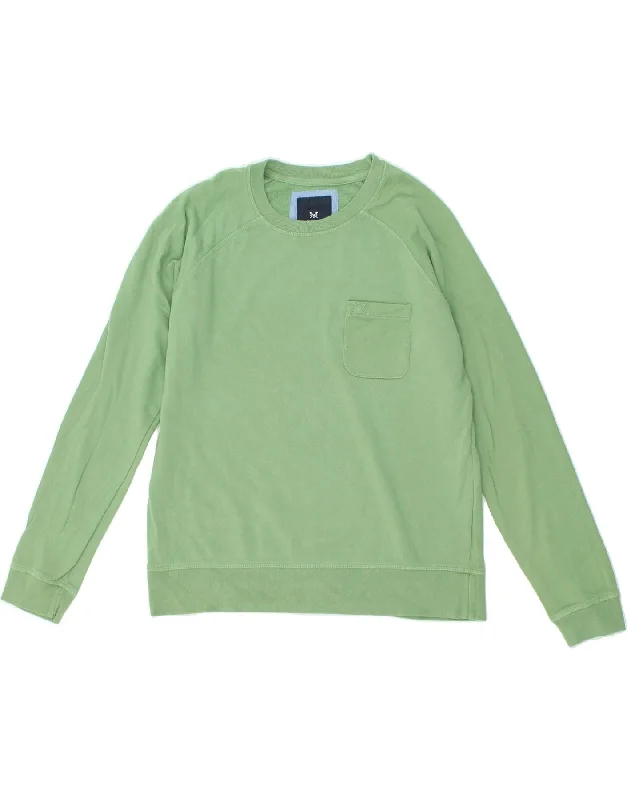 CREW CLOTHING Womens Sweatshirt Jumper UK 12 Medium Green Cotton Hoodie with Elastic Cuffs Stretchable Comfortable